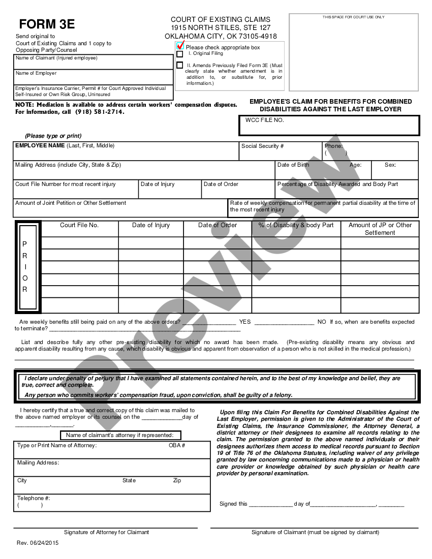 Oklahoma Employees Claim for Benefits for Combined Disabilities Against ...