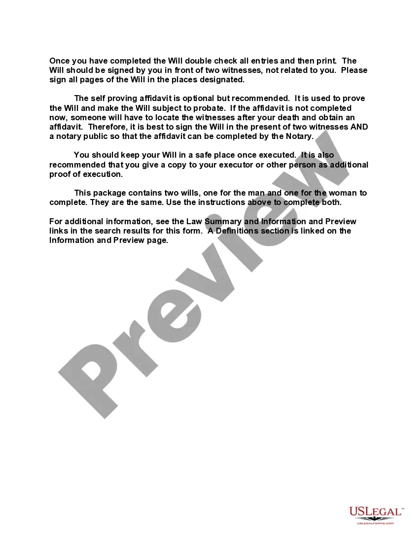 Preview Mutual Wills containing Last Will and Testaments for Man and Woman living together not Married with No Children