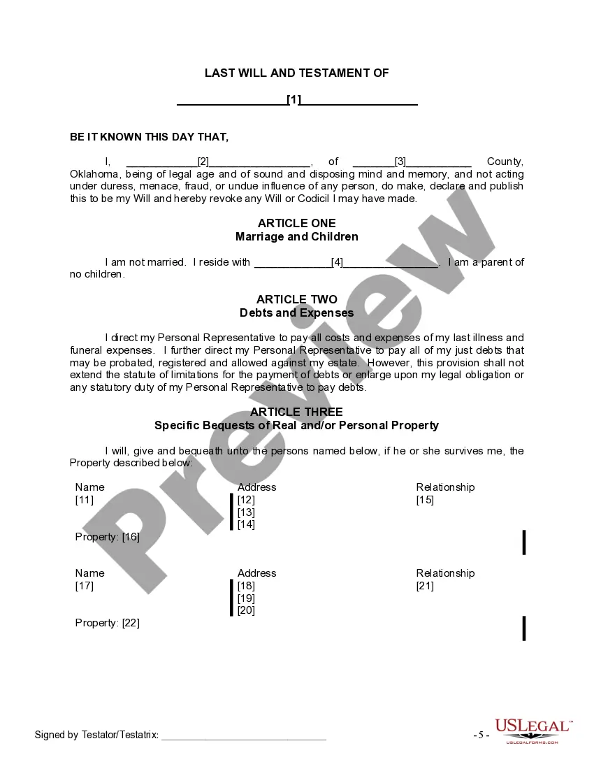 Preview Mutual Wills containing Last Will and Testaments for Man and Woman living together not Married with No Children