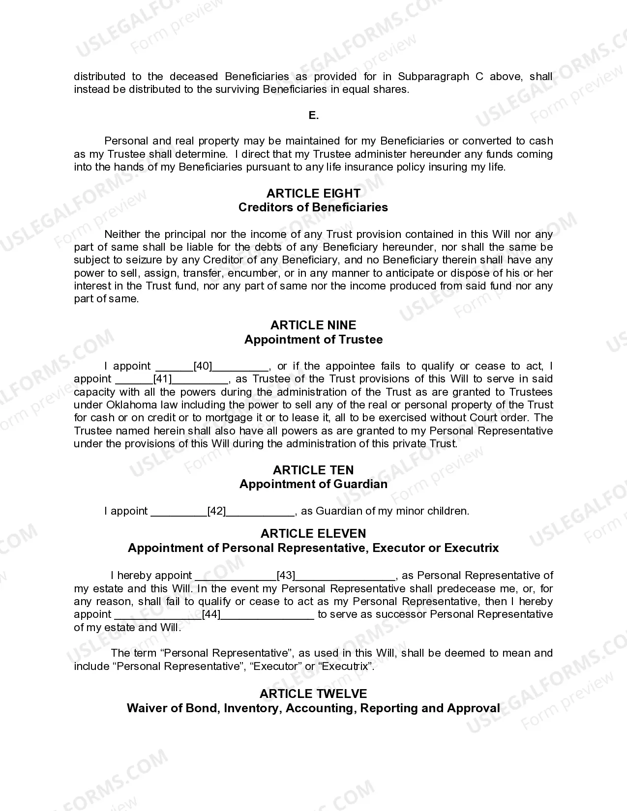 Preview Mutual Wills or Last Will and Testaments for Man and Woman living together, not Married with Minor Children