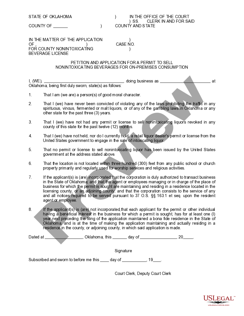 Oklahoma Beverage License, Affidavits, Petition and Application, Public