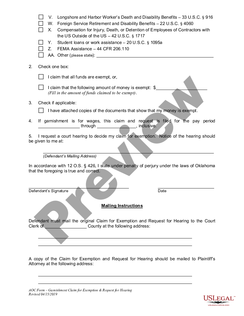 Broken Arrow Oklahoma Claim For Exemption And Request For Hearing