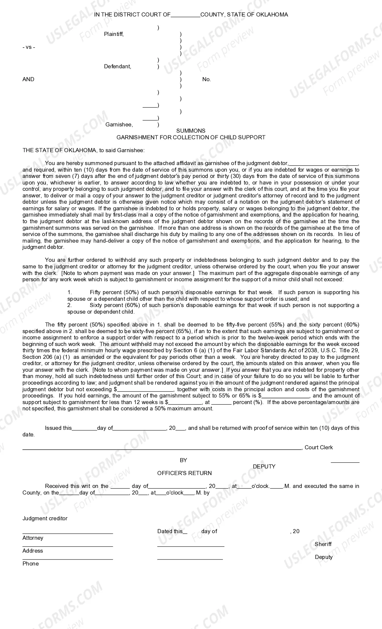 Preview Noncontinuing and Continuing Post-Judgment Earnings Garnishment Summons