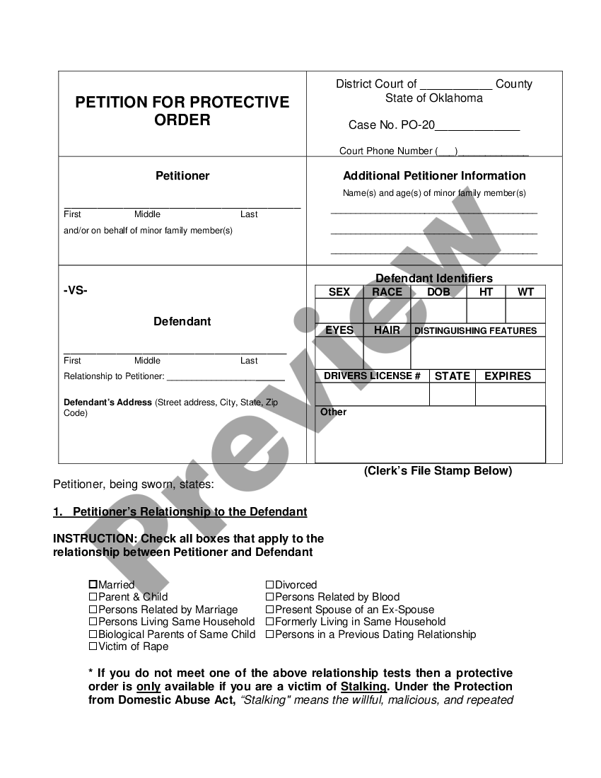 Oklahoma Protective Order Petition Petition For Protective Order