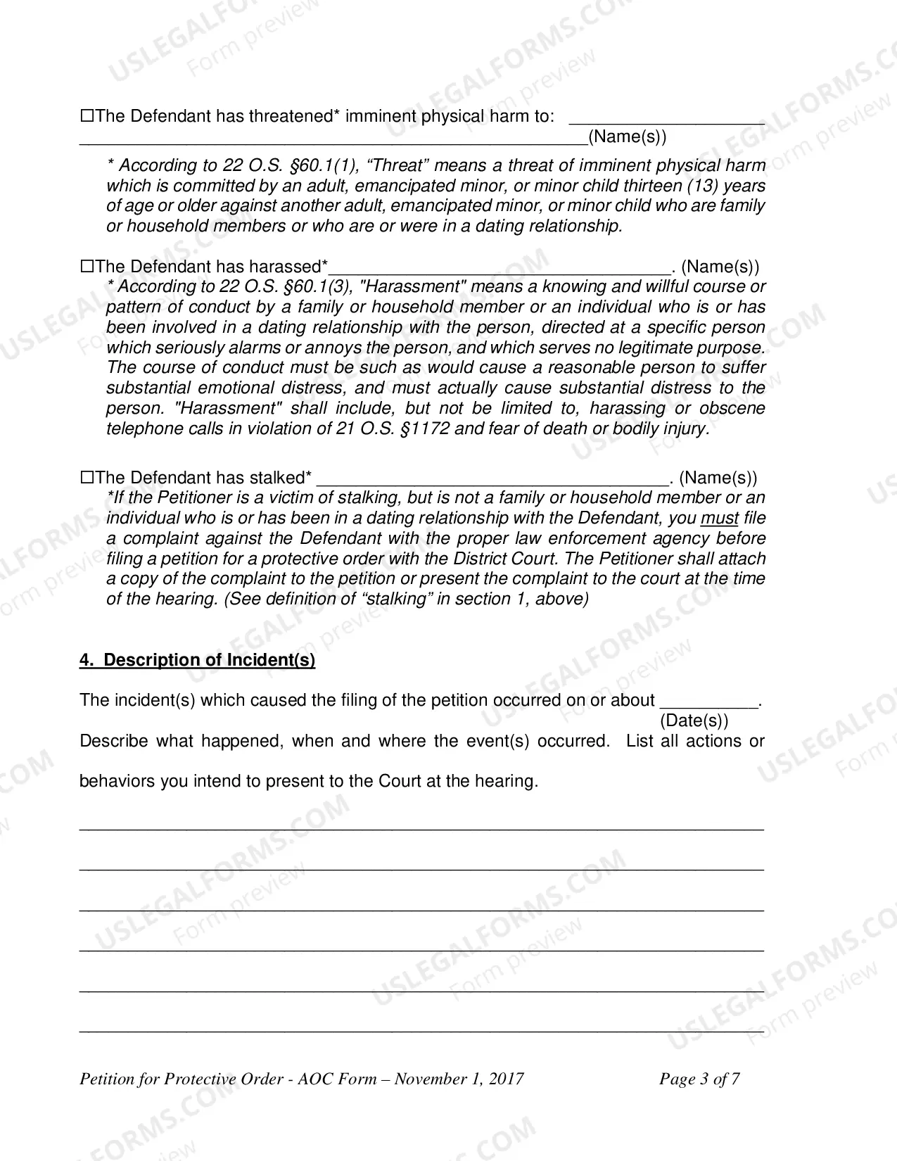 Preview Protective Order Petition