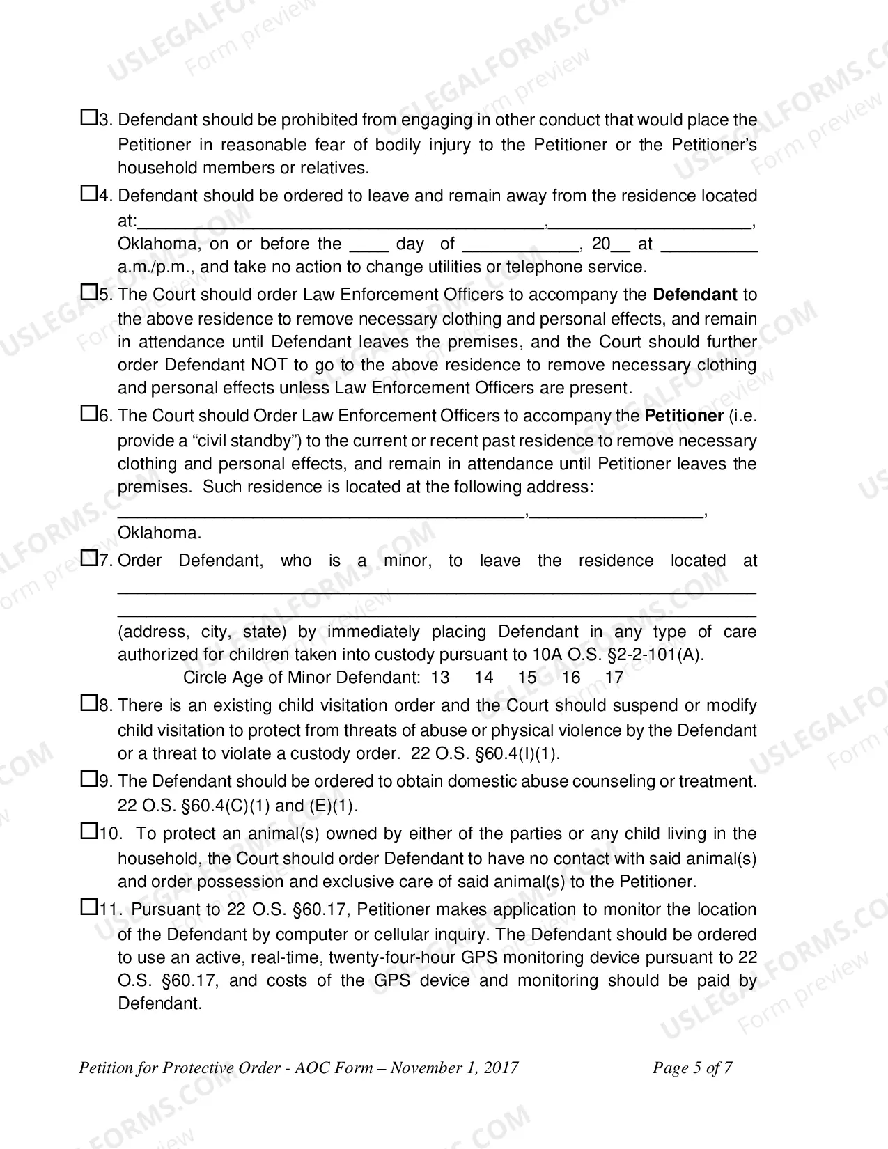 Preview Protective Order Petition