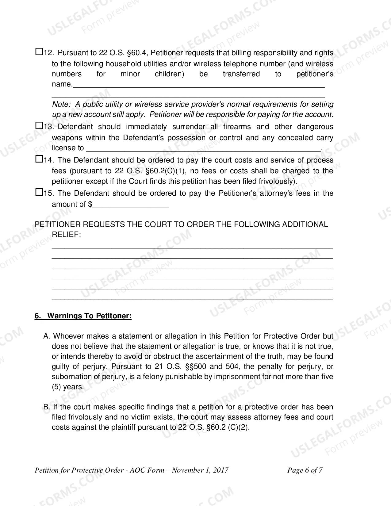 Preview Protective Order Petition