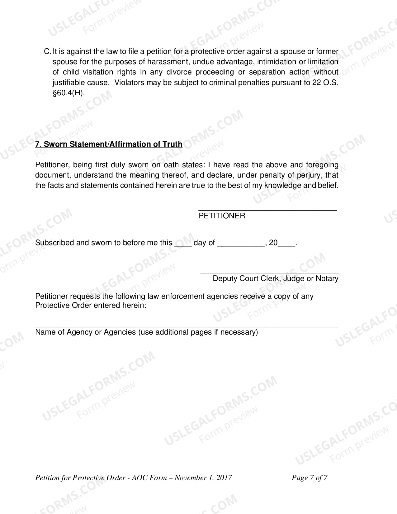 Preview Protective Order Petition