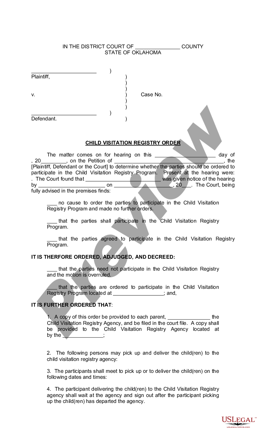 Oklahoma Motion for Inclusion in Child Visitation Custody - Child