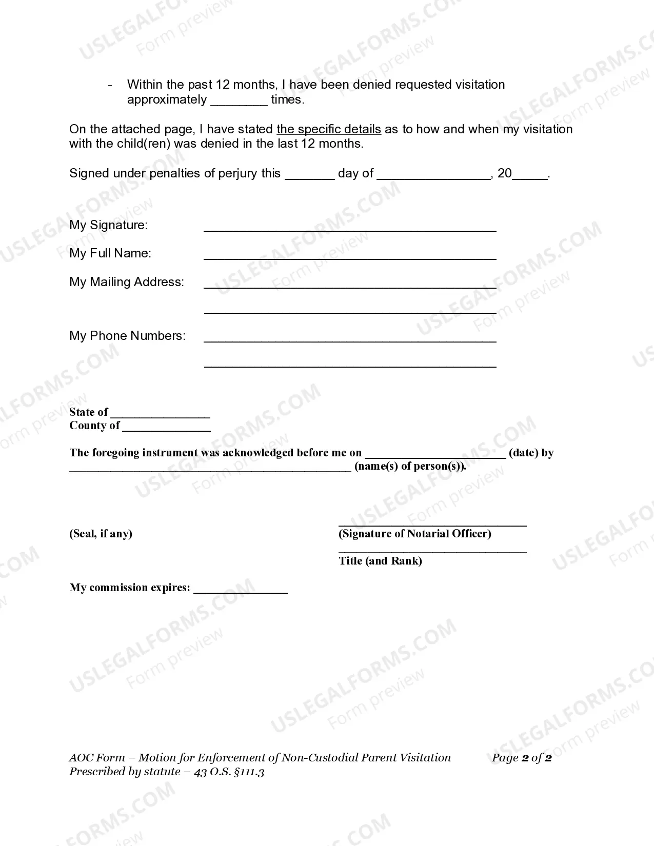Preview Motion for Enforcement of Noncustodial Parent Visitation Rights