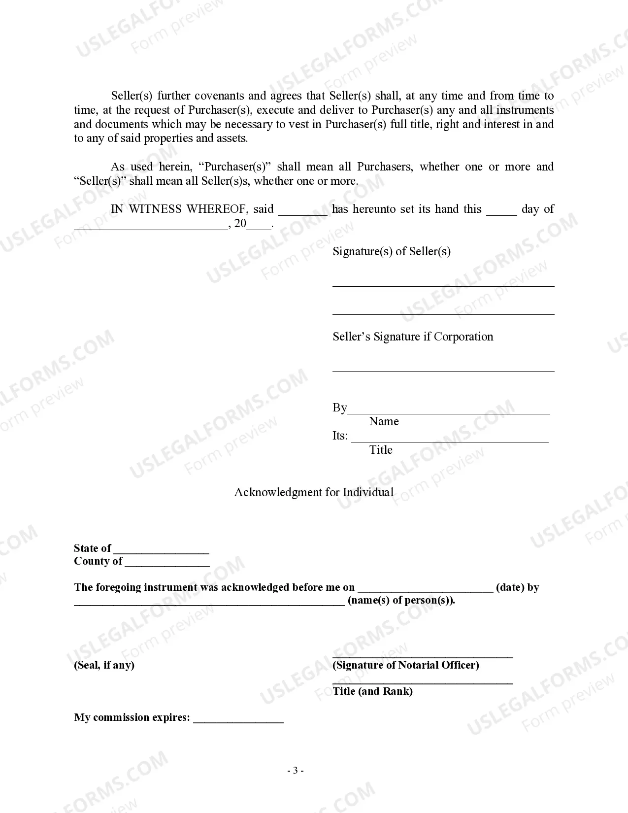 Preview Bill of Sale in Connection with Sale of Business by Individual or Corporate Seller