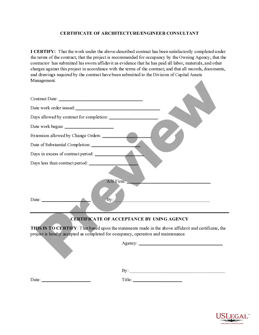 Preview Certificate of Contract Completion