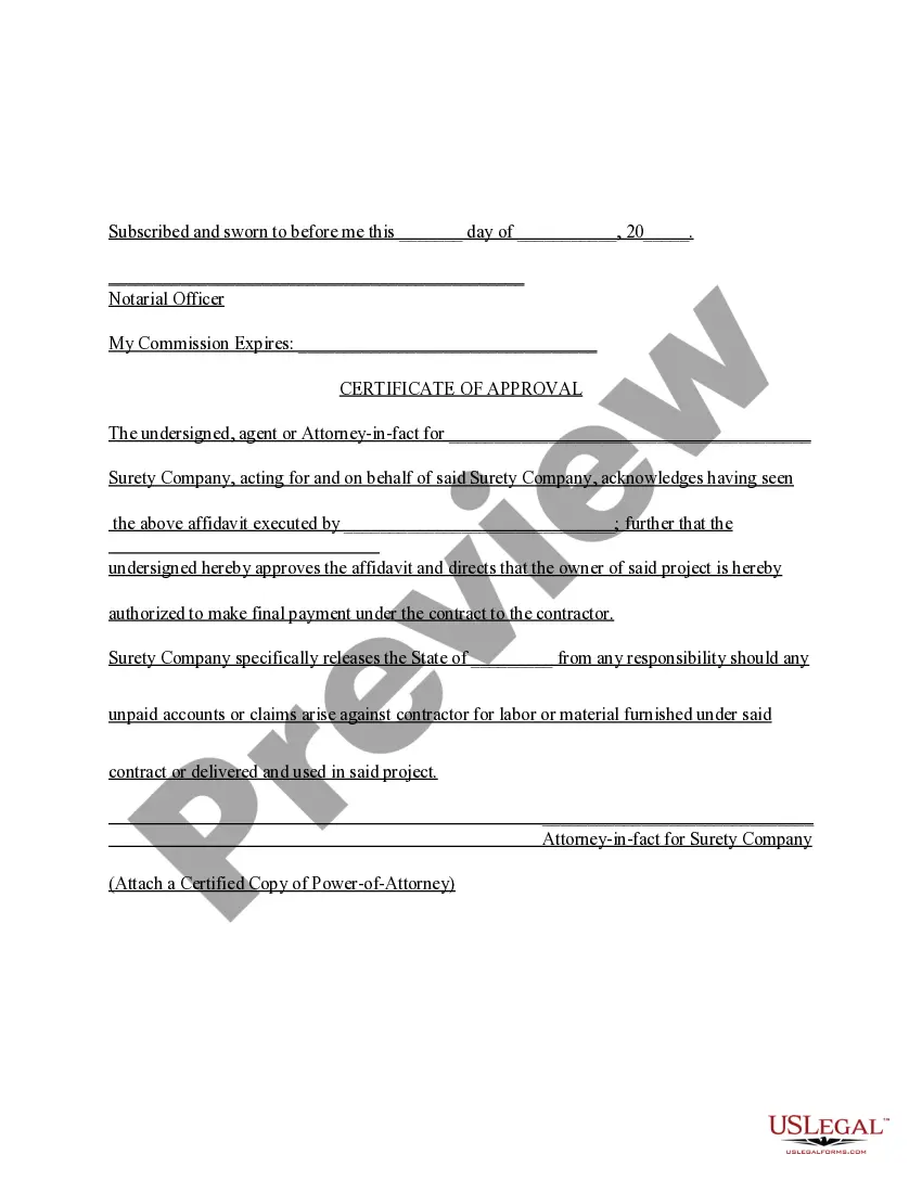 Preview Affidavit for Final Payment