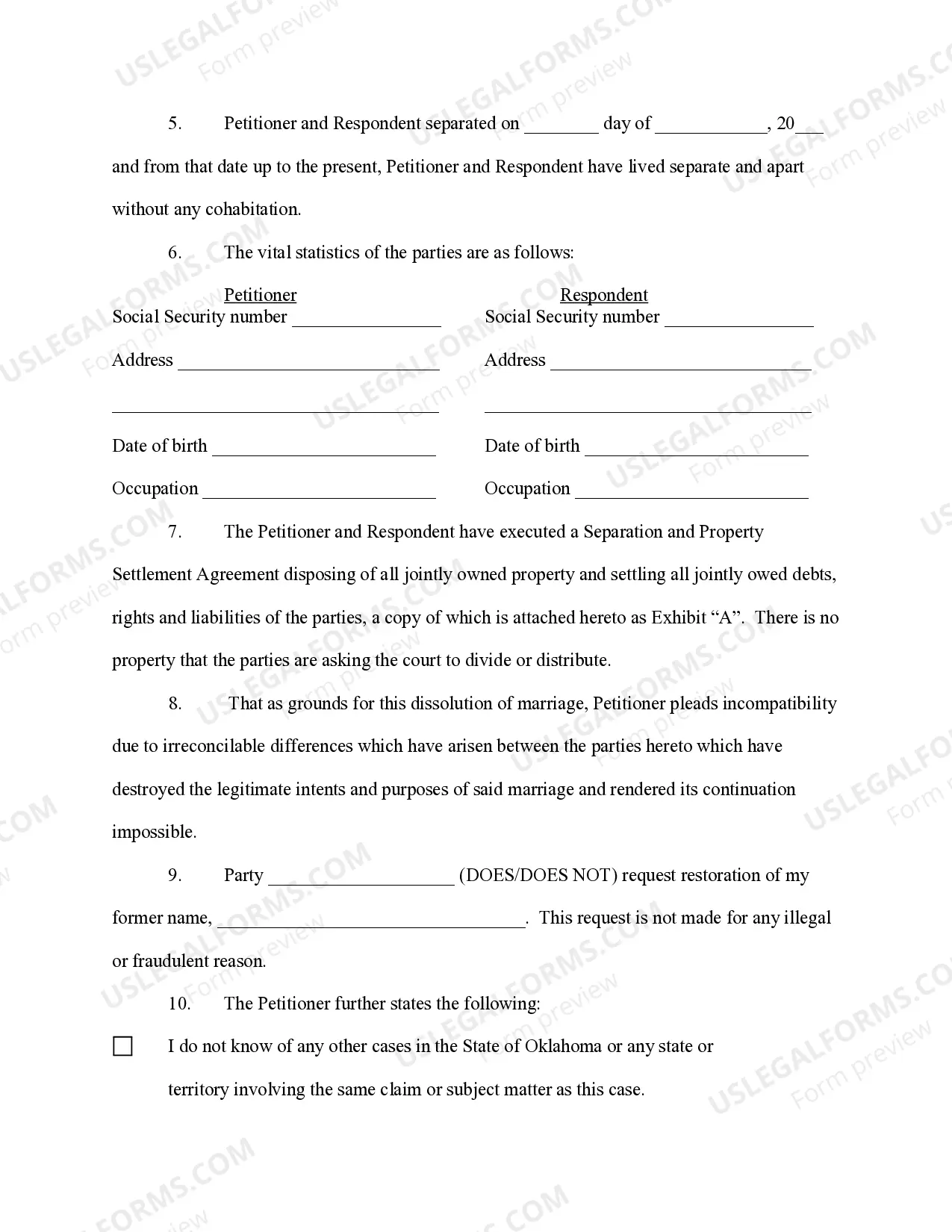 Preview Petition for Divorce for People with No Children