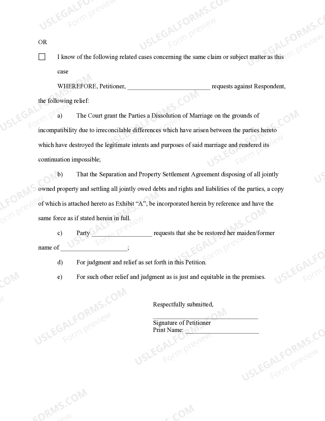 Preview Petition for Divorce for People with No Children