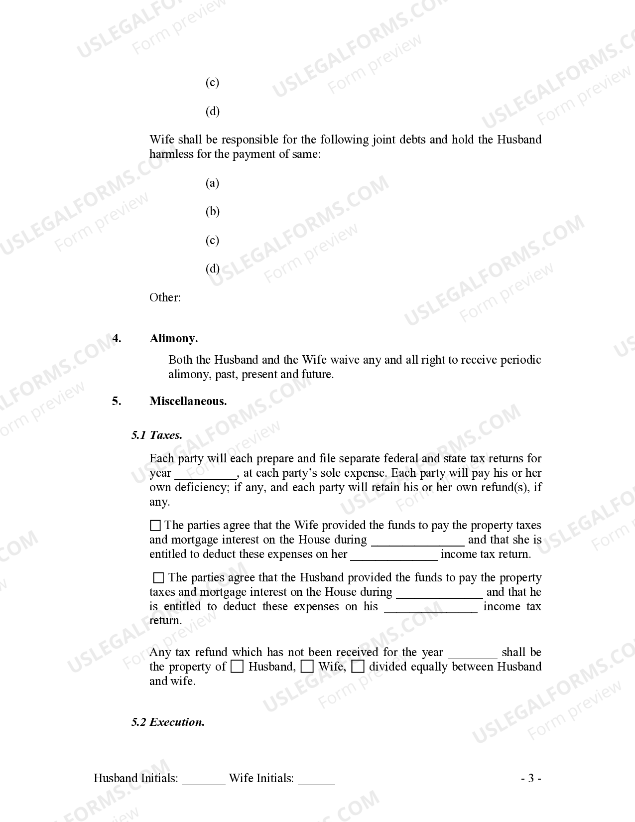 Oklahoma Marital Domestic Separation and Property Settlement Agreement