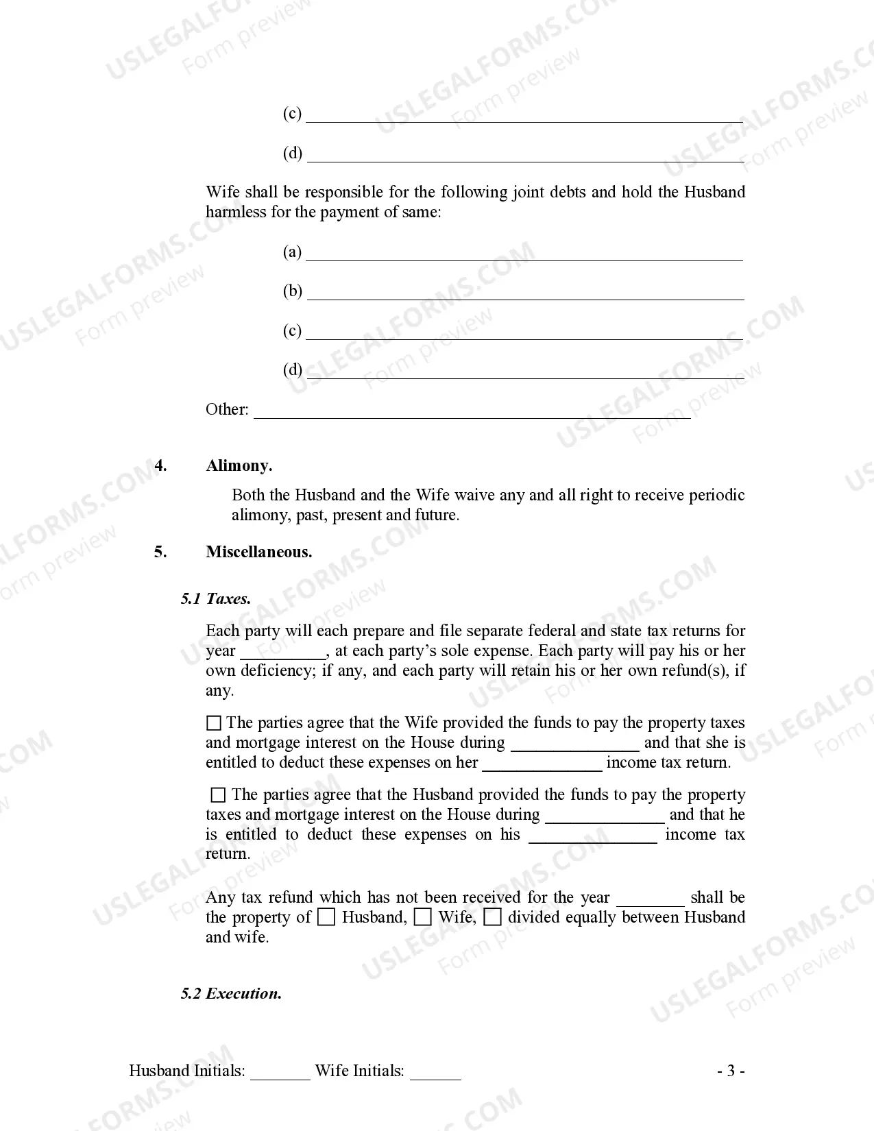 Preview Marital Domestic Separation and Property Settlement Agreement no children