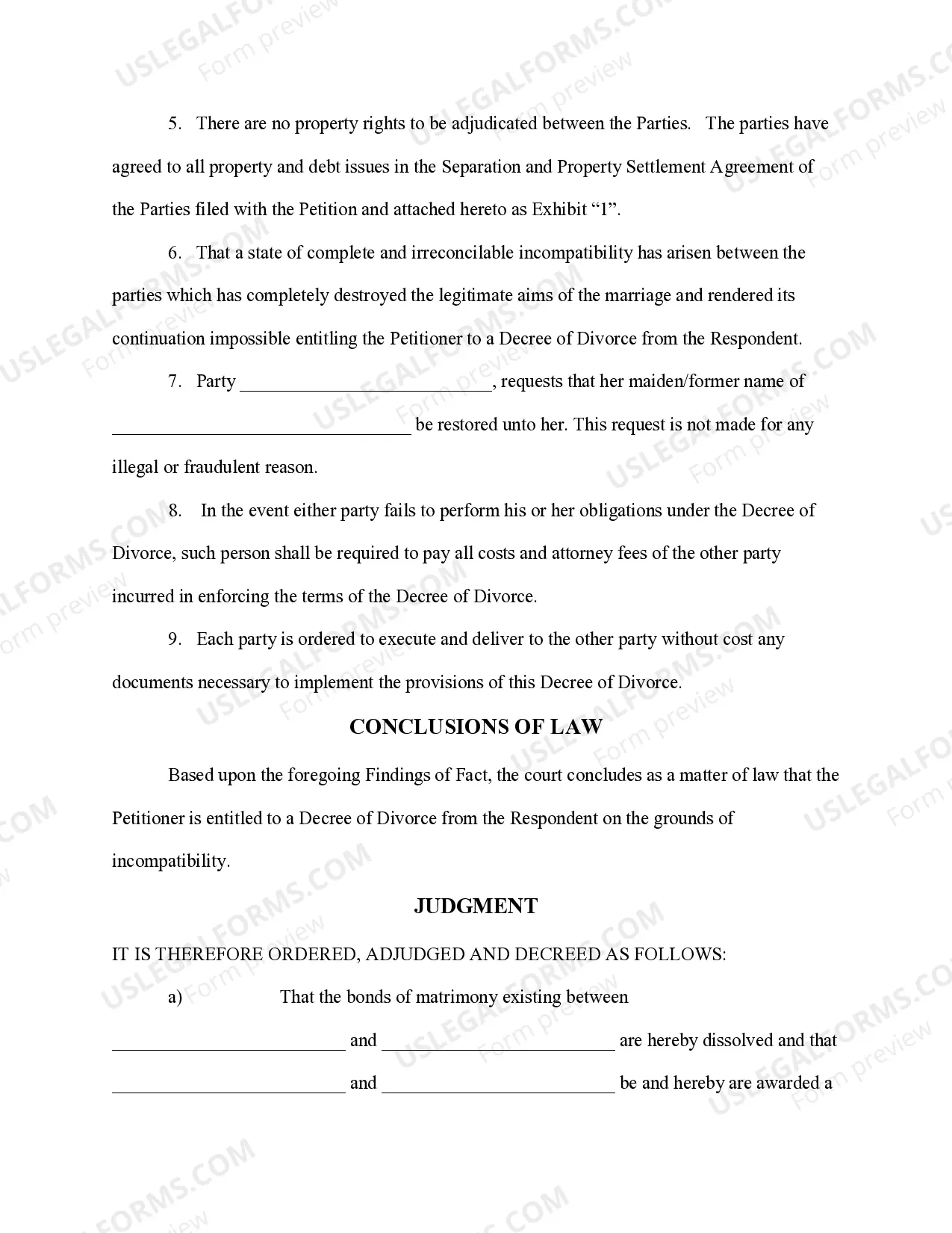 Preview Decree of Divorce for People with Adult children