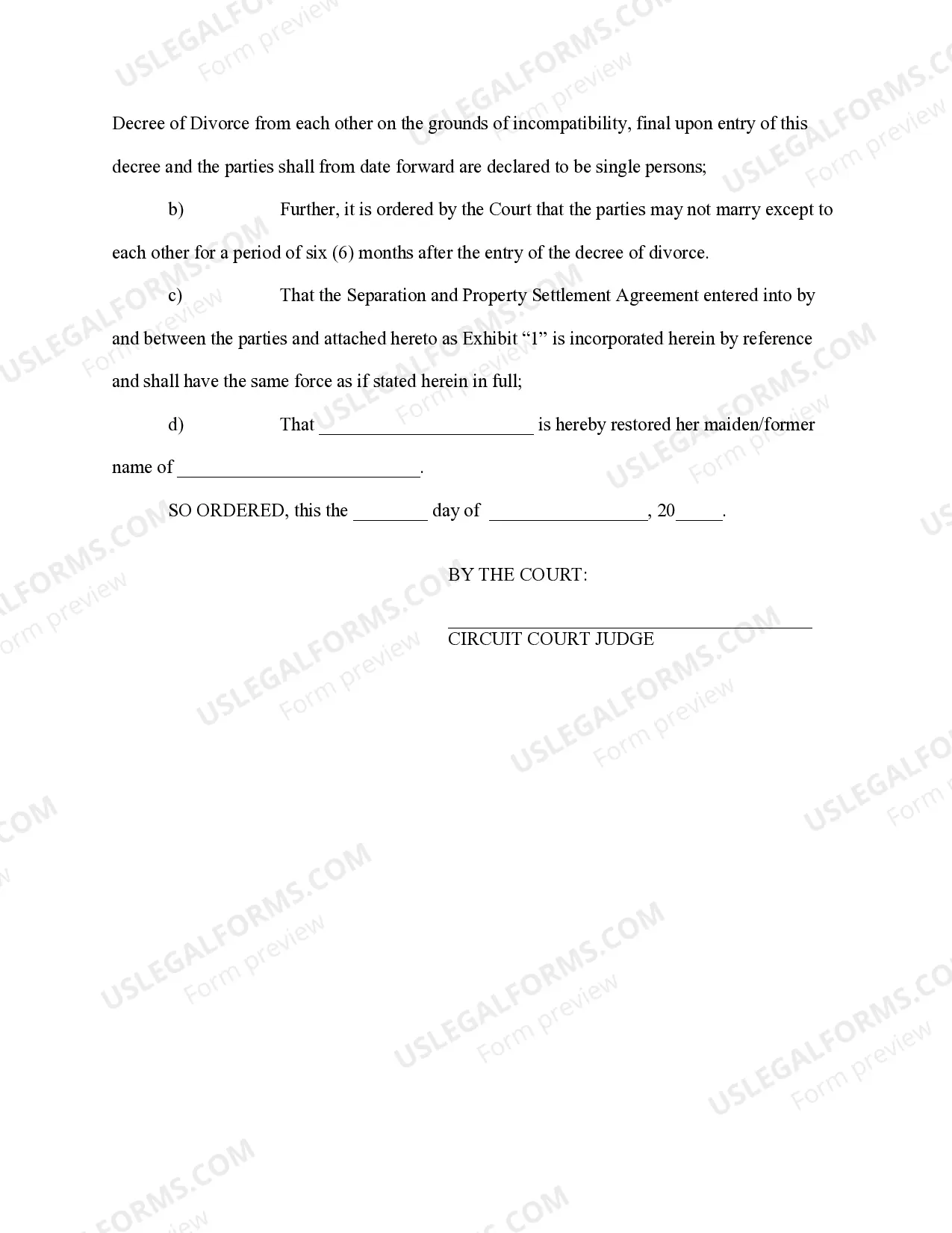 Preview Decree of Divorce for People with Adult children