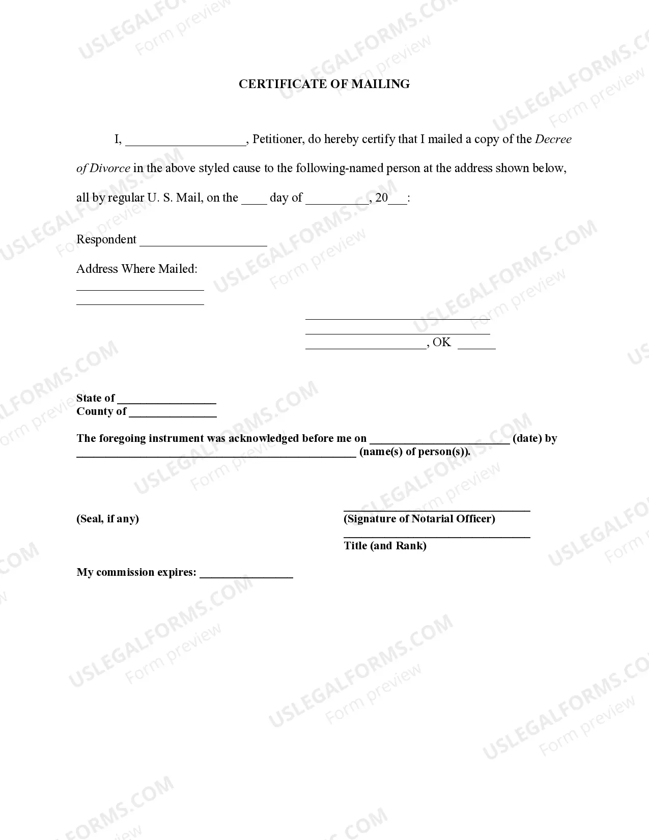 oklahoma decree of divorce for people with adult children