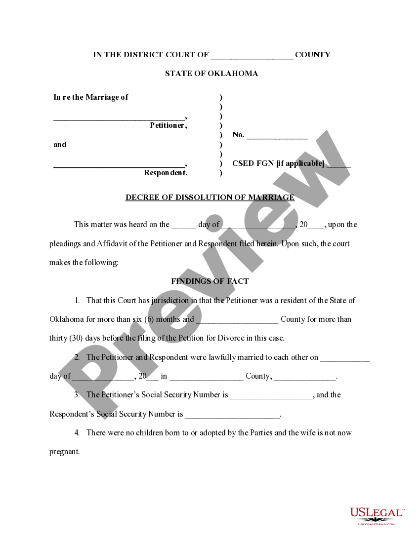 Broken Arrow Oklahoma Decree Of Divorce For People With No Children 