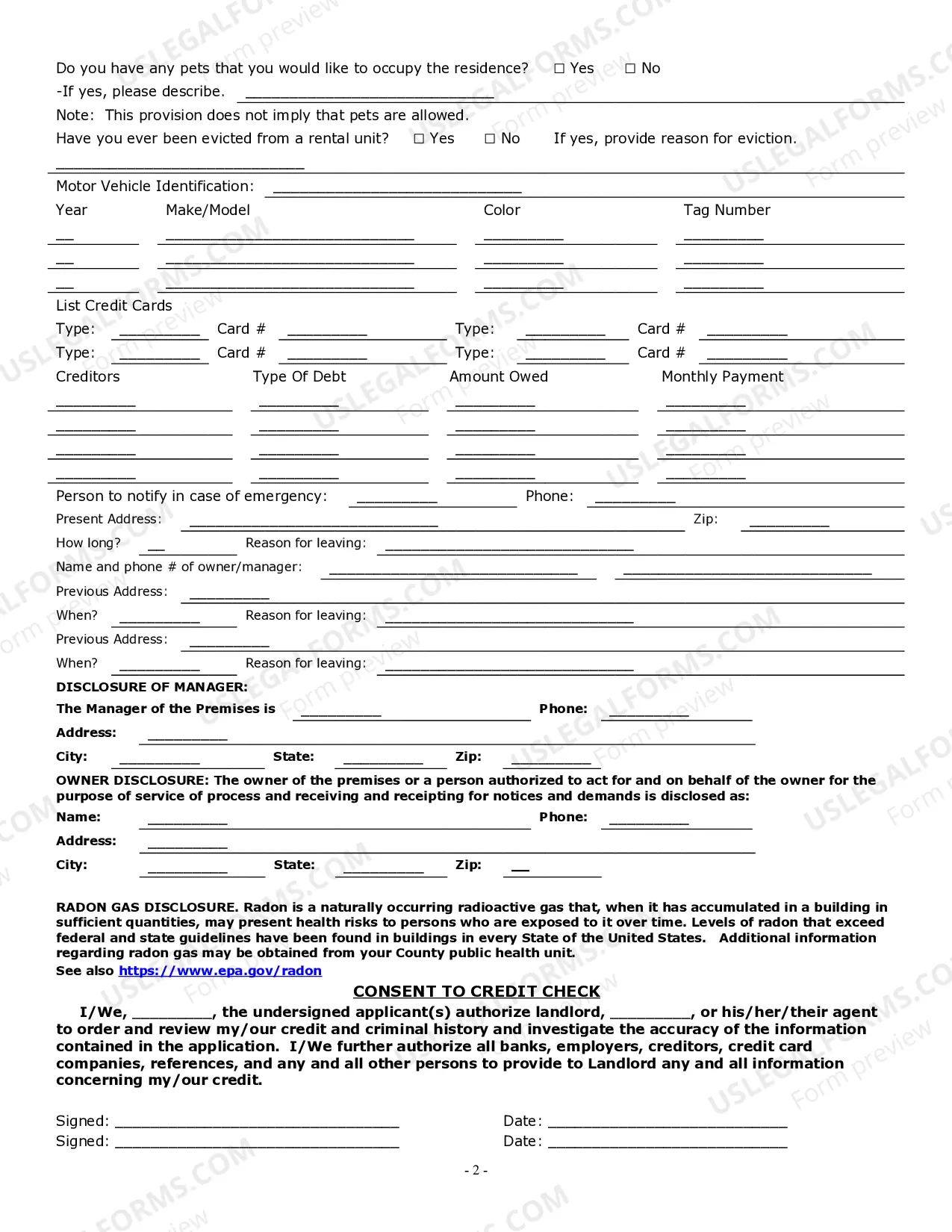 Preview Residential Rental Lease Application