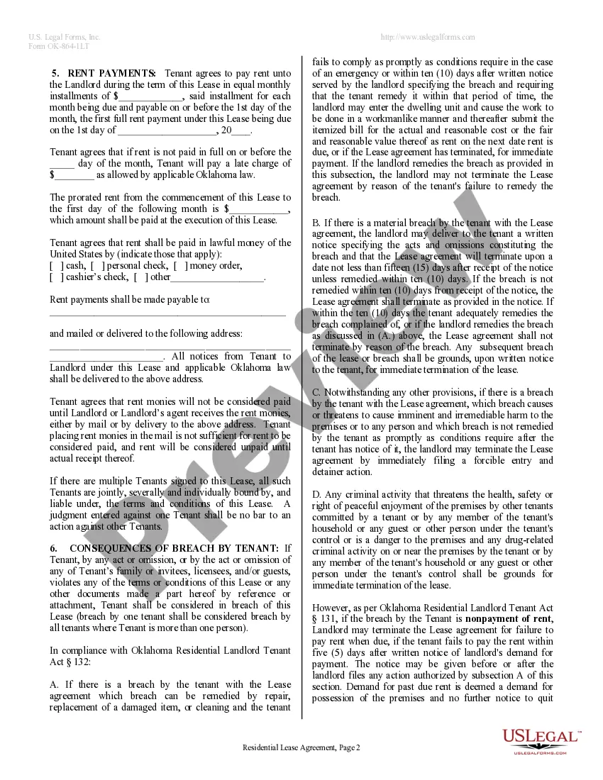 Preview Residential Lease or Rental Agreement for Month to Month