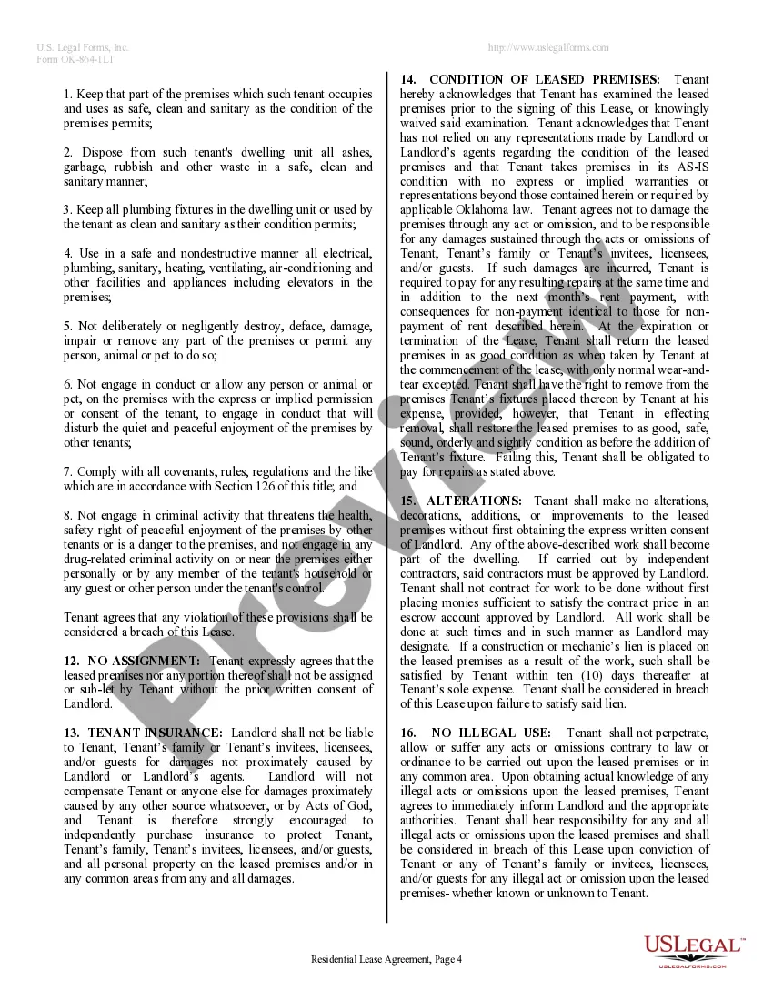 Preview Residential Lease or Rental Agreement for Month to Month