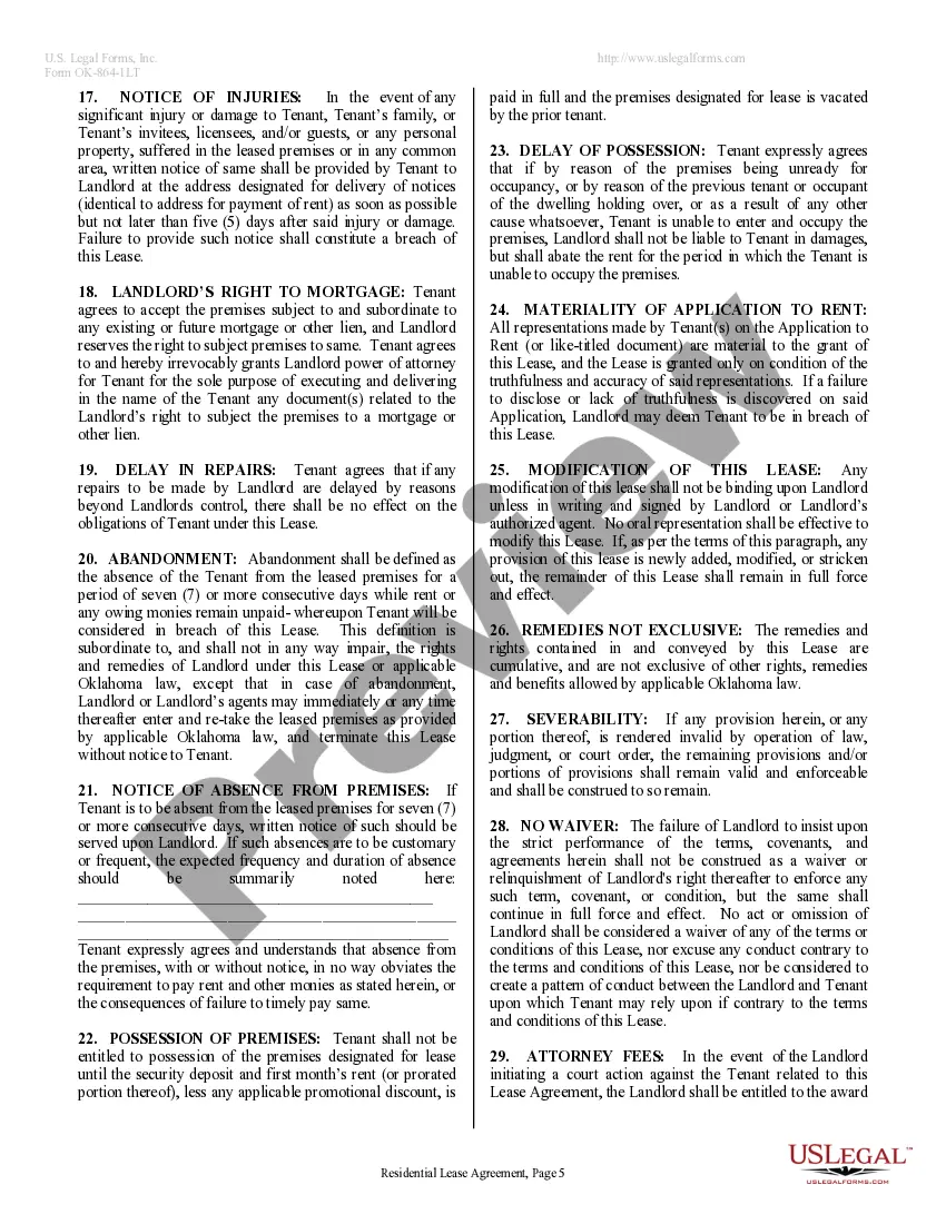 Preview Residential Lease or Rental Agreement for Month to Month