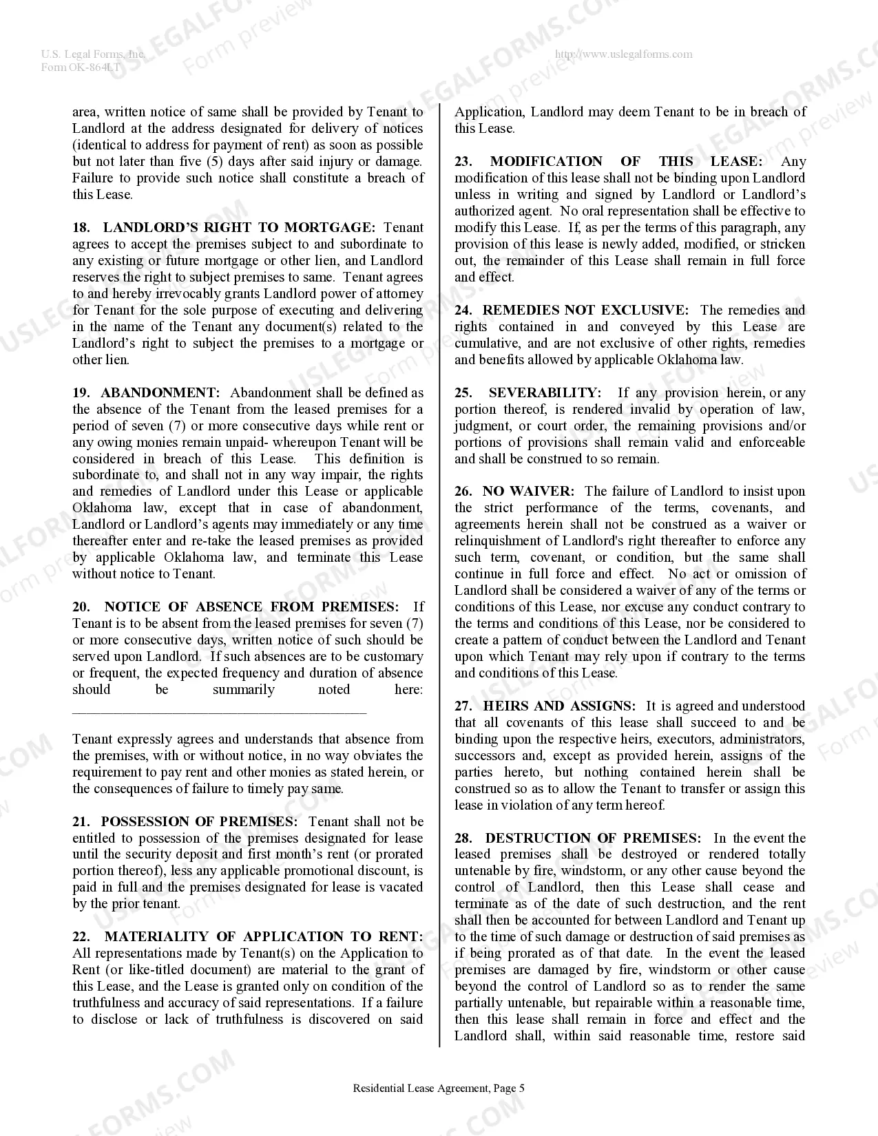 Preview Residential Rental Lease Agreement