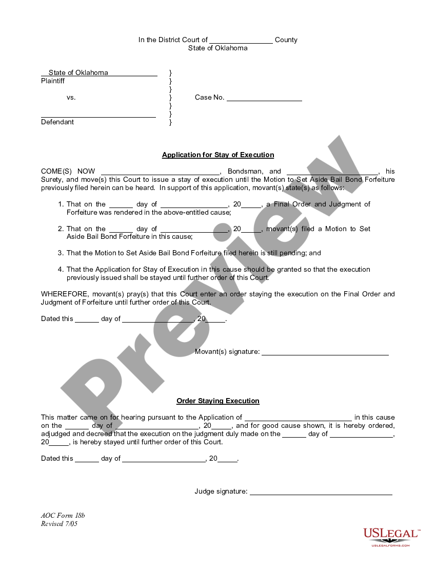 Oklahoma Application for Stay of Execution - Application Stay Of ...