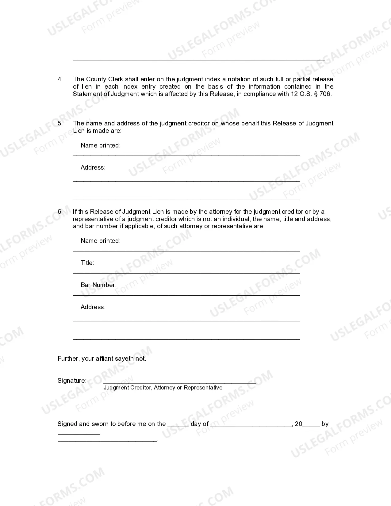 Preview Full or Partial Release of Judgment Liens by Judgment Creditor