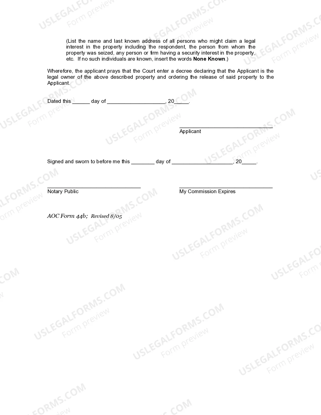 Preview Application for the Return of Allegedly Stolen or Embezzled Property