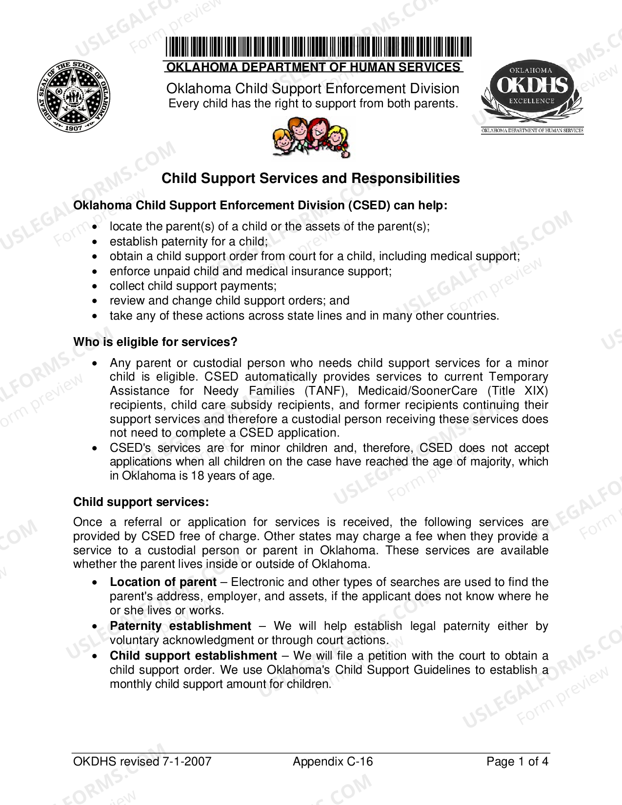 Oklahoma Child Support Services and Responsibilities Okdhs Child