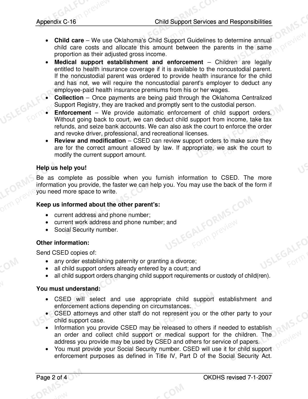Oklahoma Child Support Services and Responsibilities - Okdhs Child ...