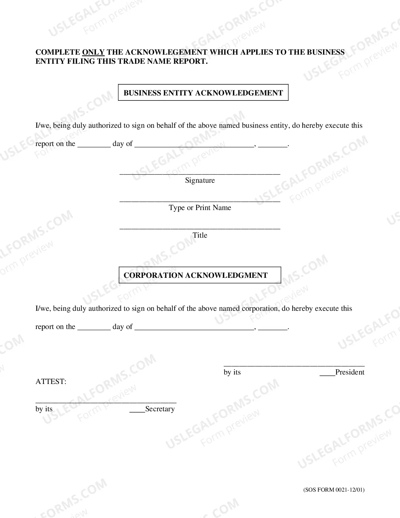 Preview Trade Name Report