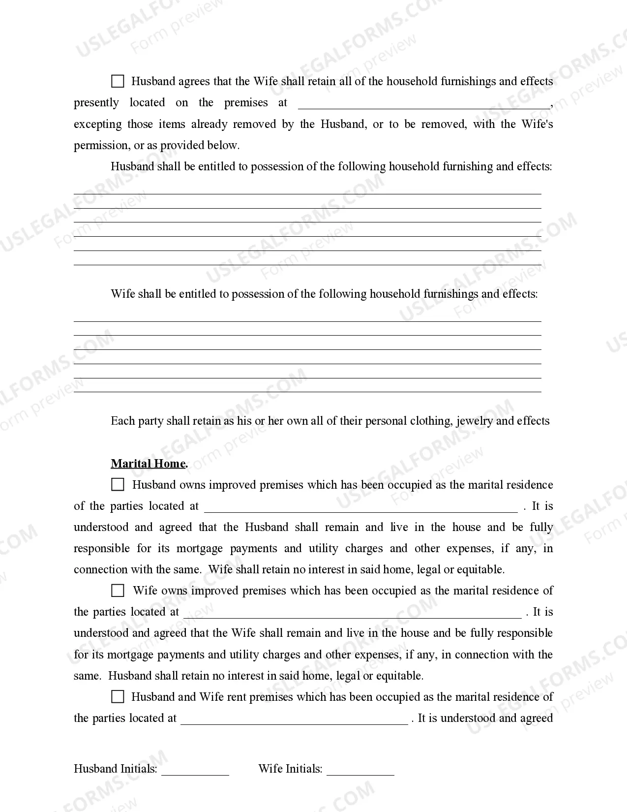 Preview Marital Domestic Separation and Property Settlement Agreement for persons with No Children, No Joint Property or Debts where Divorce Action Filed