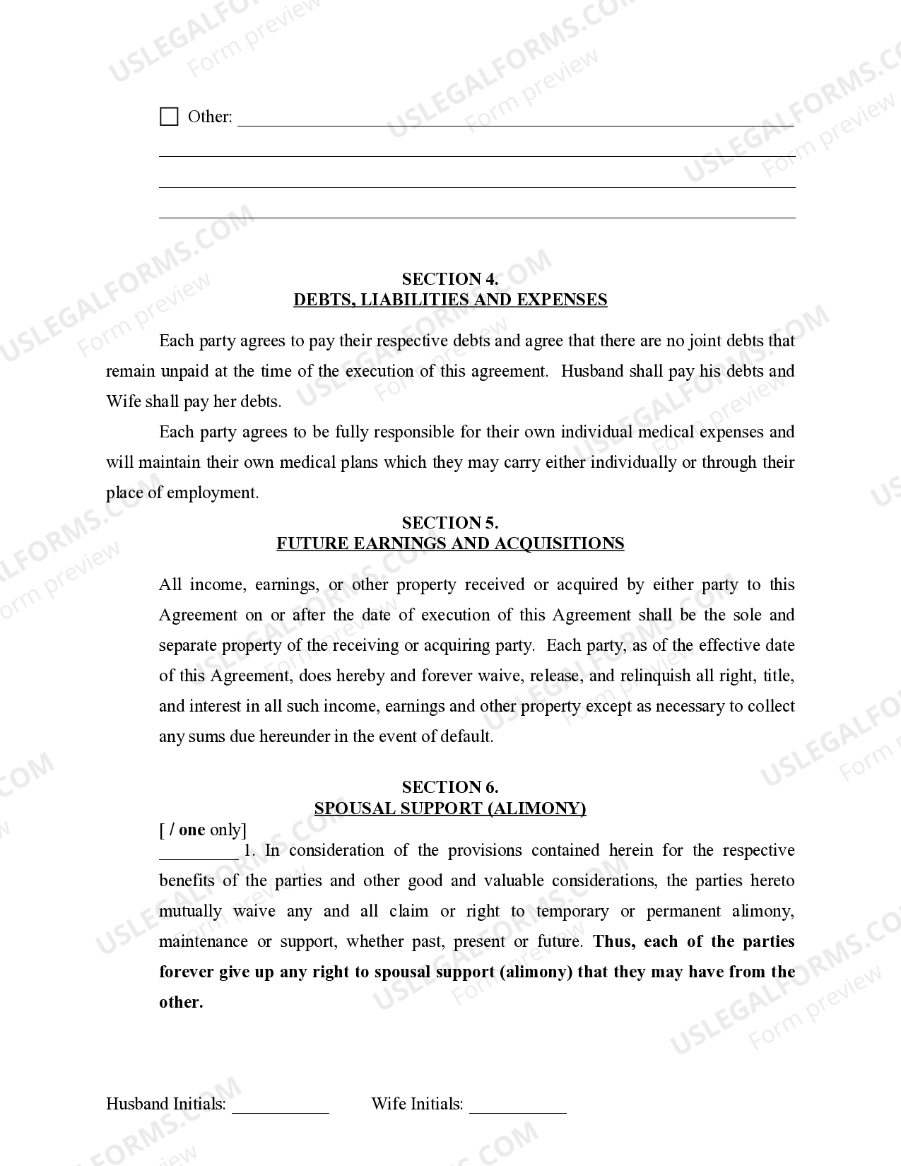 Oklahoma Marital Domestic Separation and Property Settlement Agreement