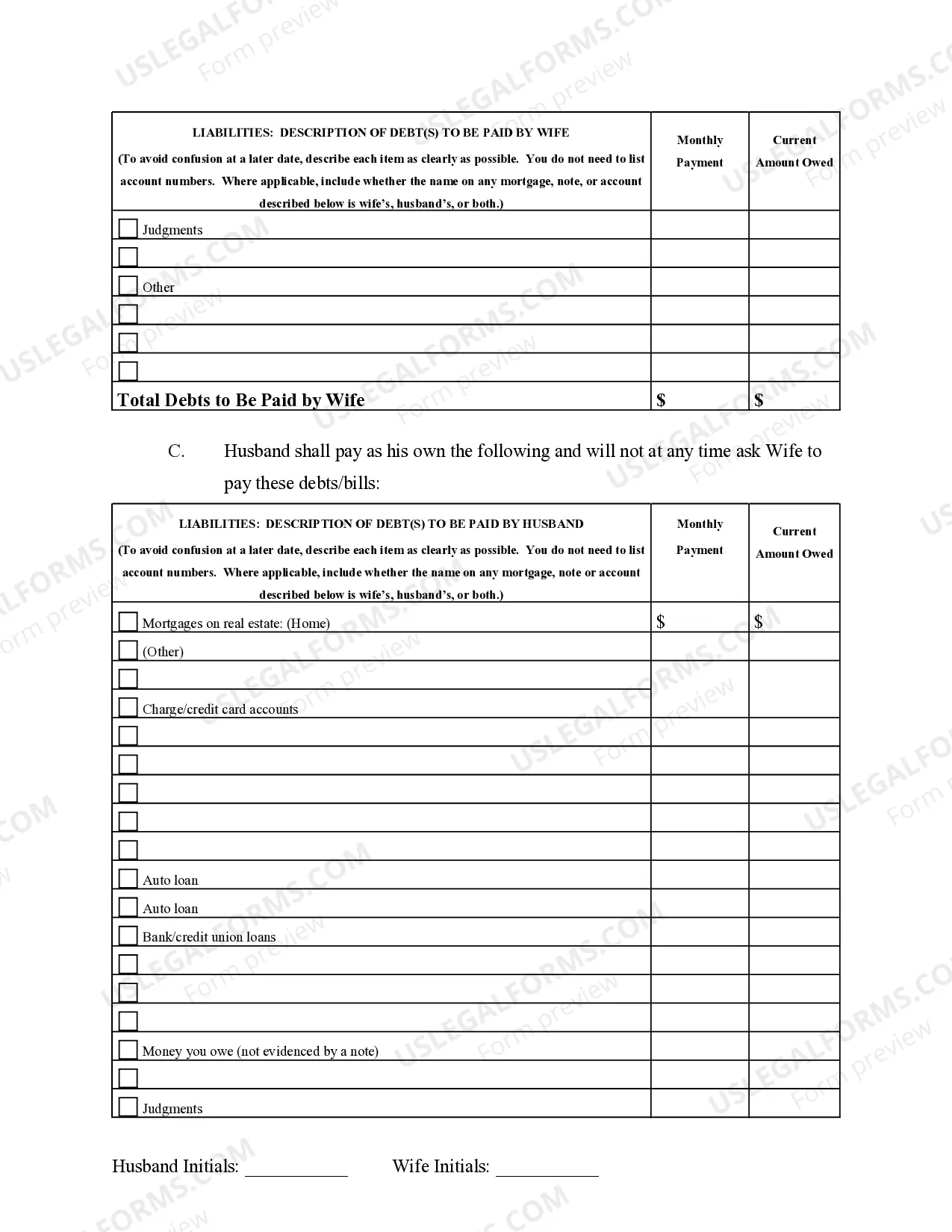 Preview Marital Domestic Separation and Property Settlement Agreement no Children parties may have Joint Property or Debts Effective Immediately