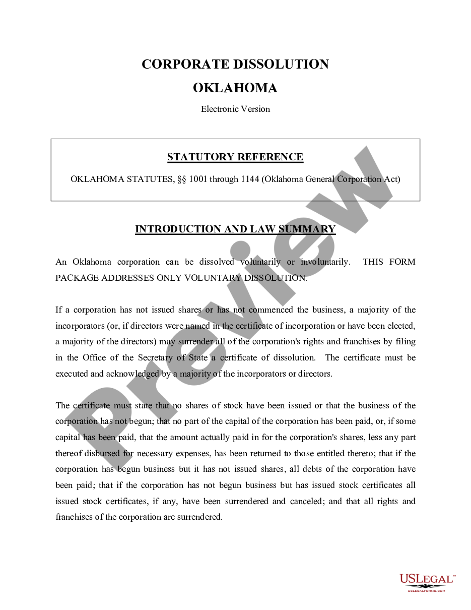 page 0 Oklahoma Dissolution Package to Dissolve Corporation preview