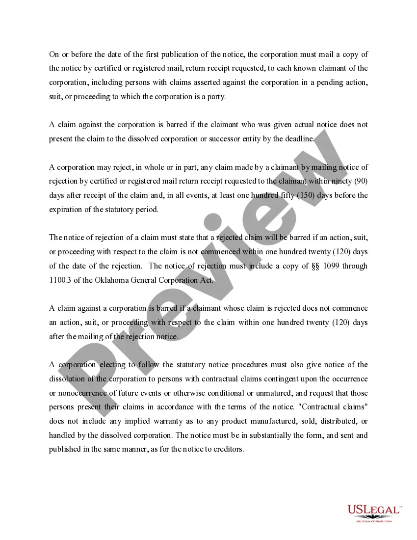Preview Oklahoma Dissolution Package to Dissolve Corporation
