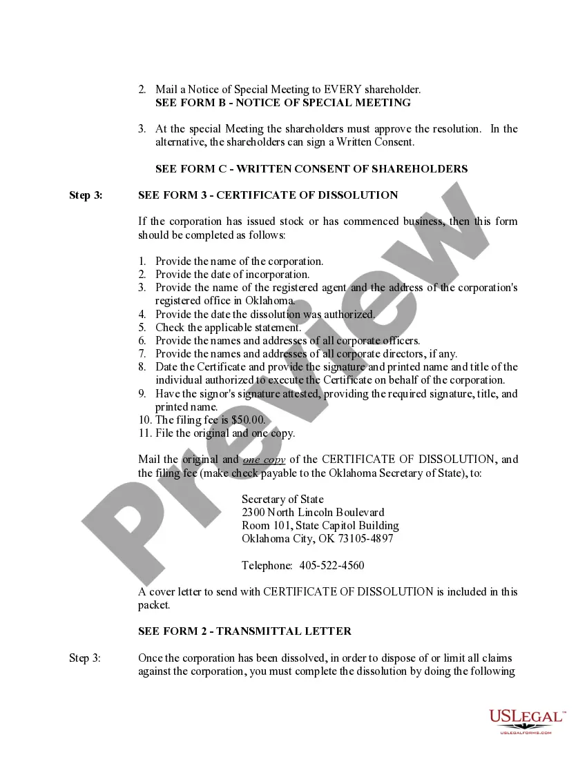 Preview Oklahoma Dissolution Package to Dissolve Corporation