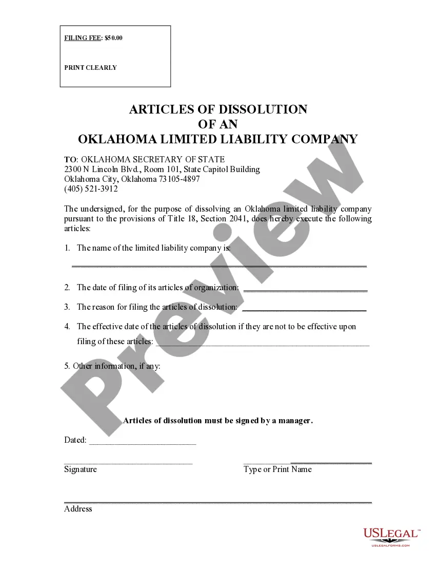 Get Oklahoma Dissolution Package to Dissolve Limited Liability Company LLC Preview Oklahoma Dissolution Package to Dissolve Limited Liability Company LLC