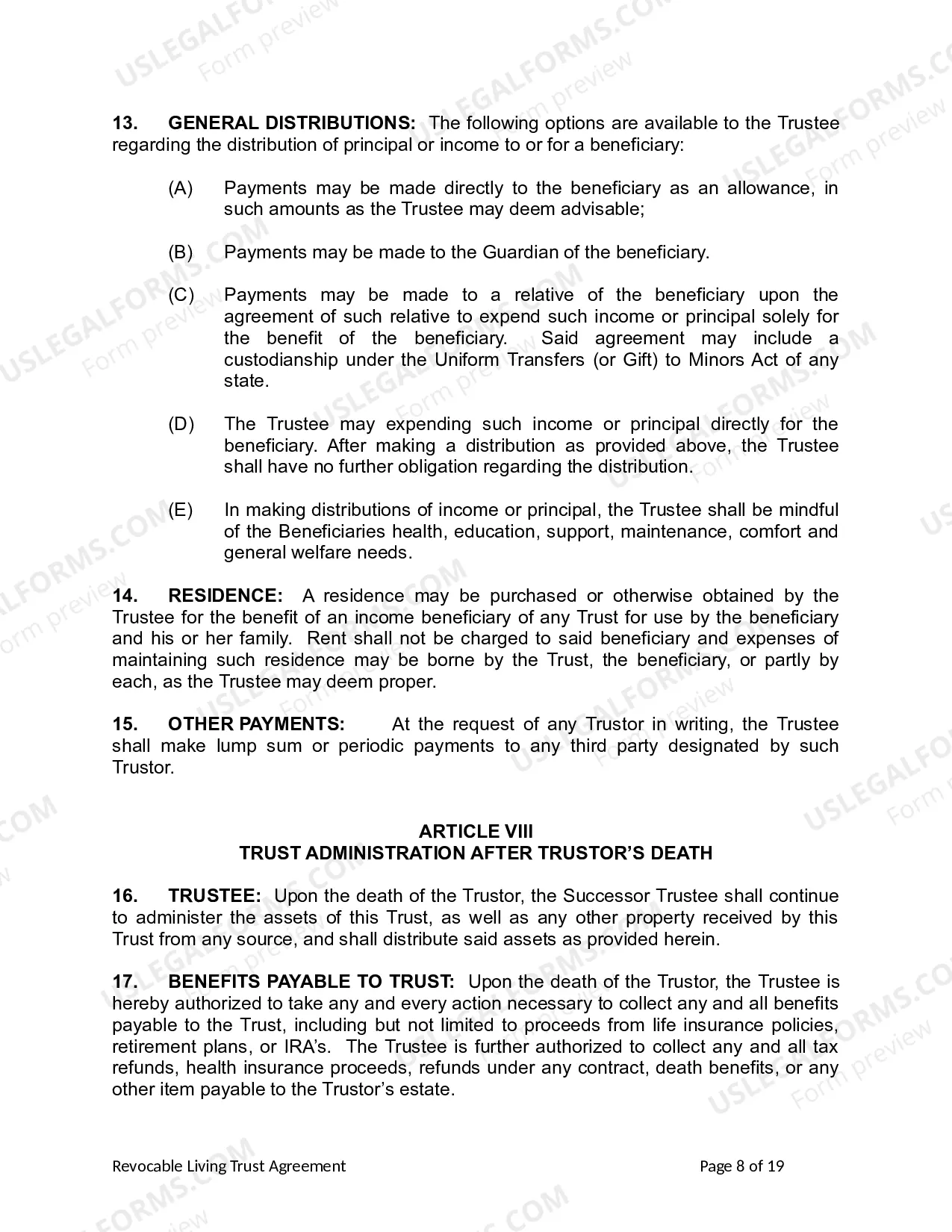Preview Revocable Living Trust for Husband and Wife with No Children