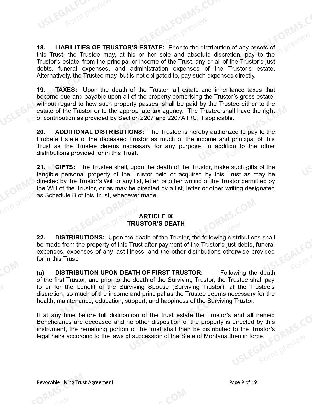 Preview Revocable Living Trust for Husband and Wife with No Children