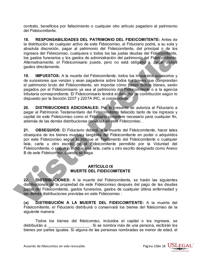 Preview Fideicomiso en Vida para Individuos Solteros, Divorciados o Viudos (o Viudos) sin Hijos