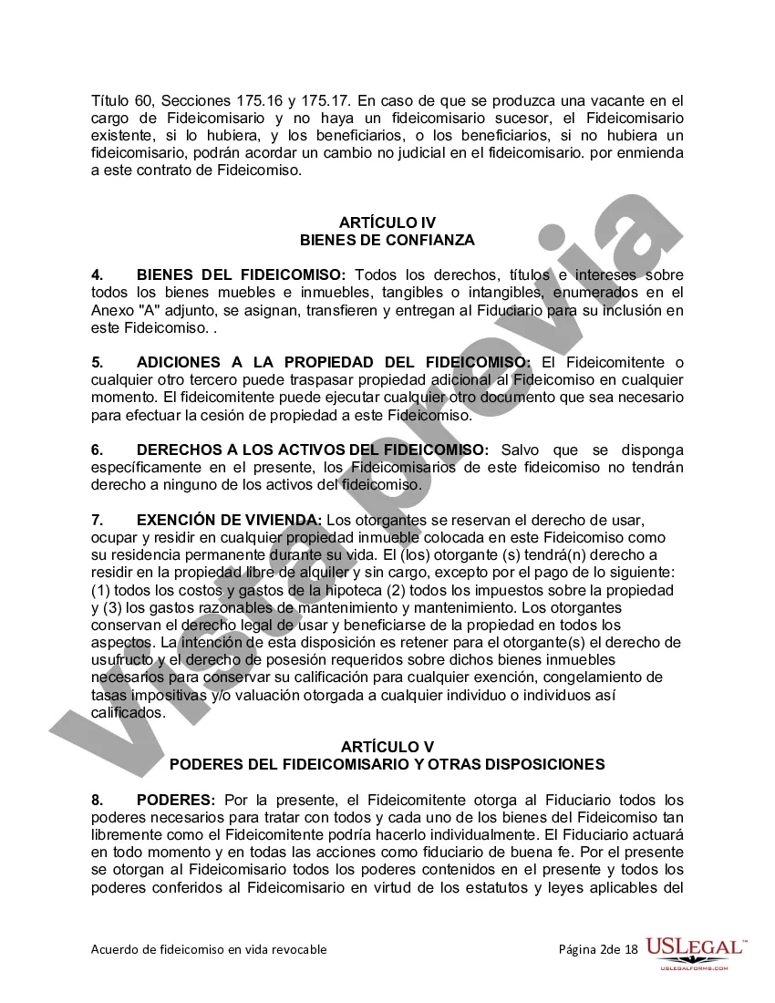 Preview Fideicomiso en Vida para Individuos Solteros, Divorciados o Viudos (o Viudos) sin Hijos