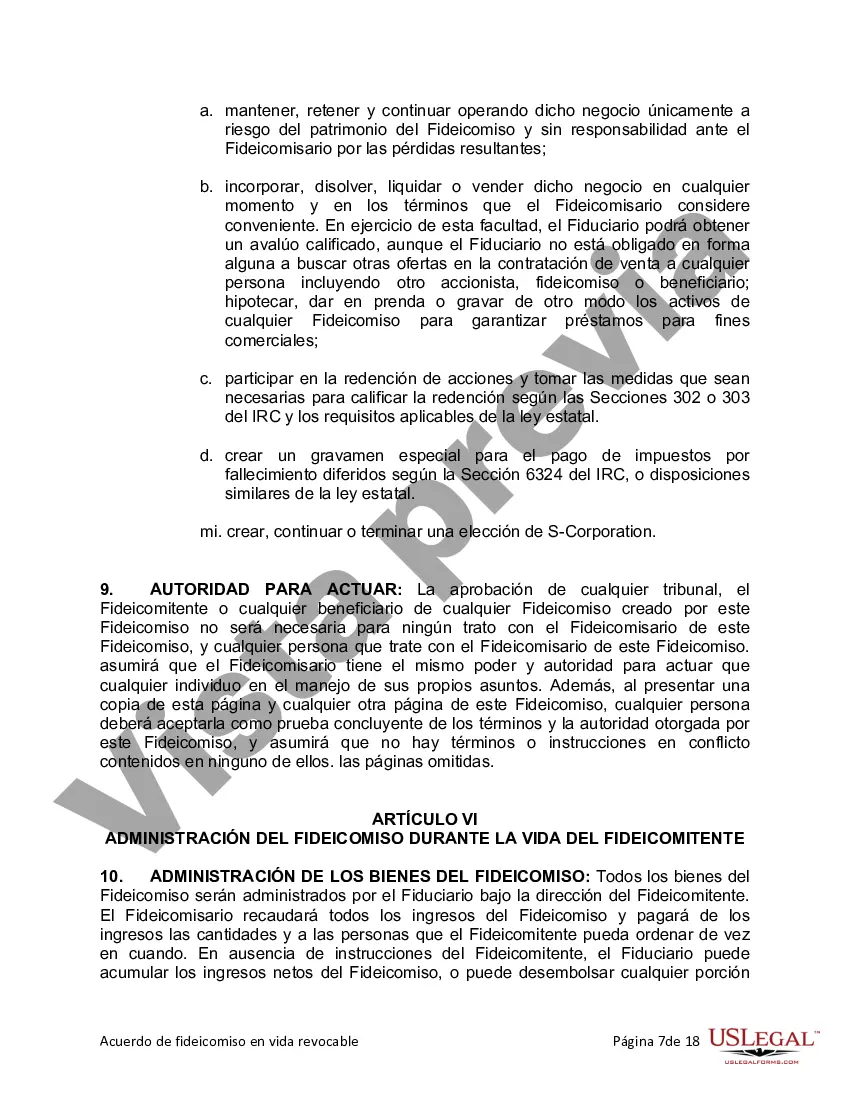 Preview Fideicomiso en Vida para Individuos Solteros, Divorciados o Viudos (o Viudos) sin Hijos
