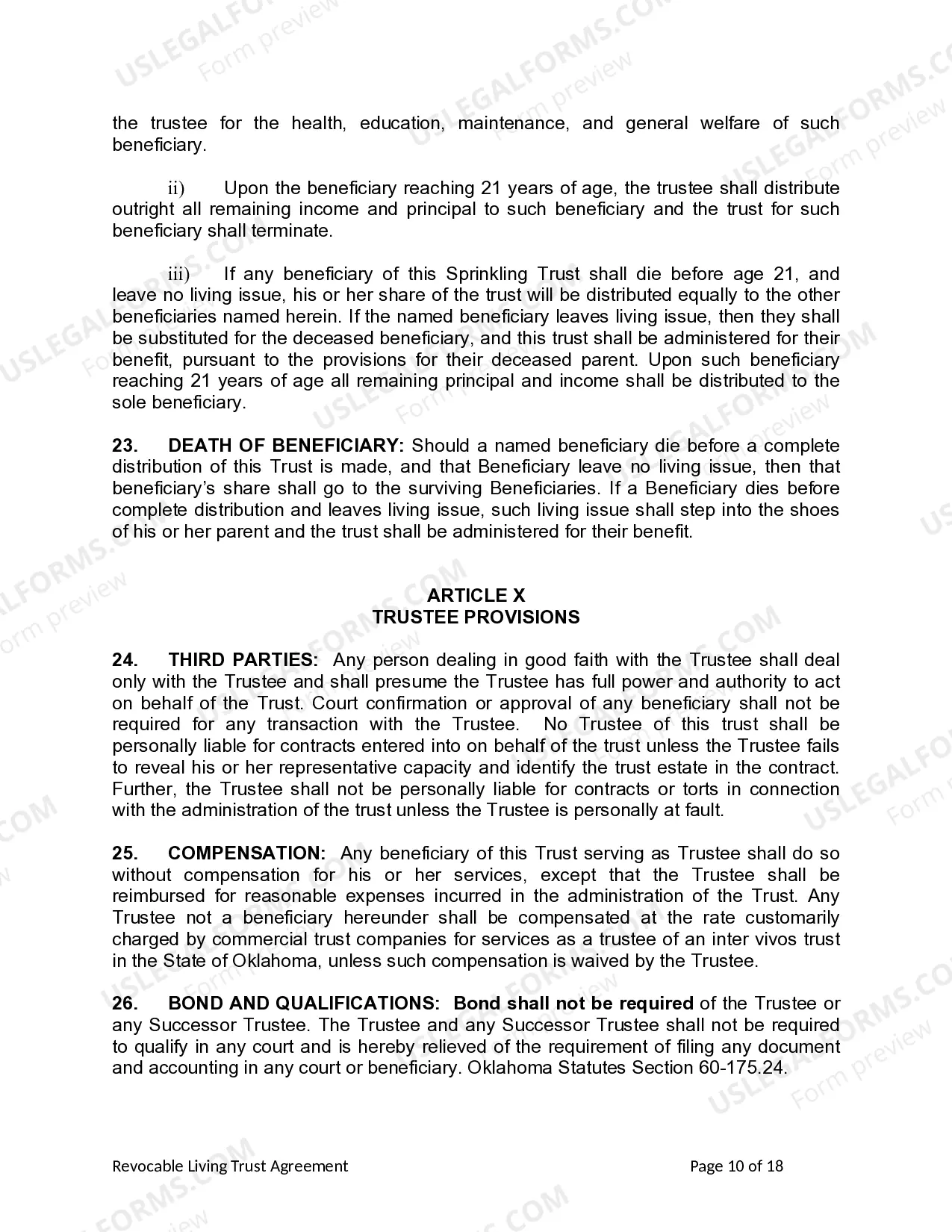 Preview Living Trust for Individual as Single, Divorced or Widow (or Widower) with No Children
