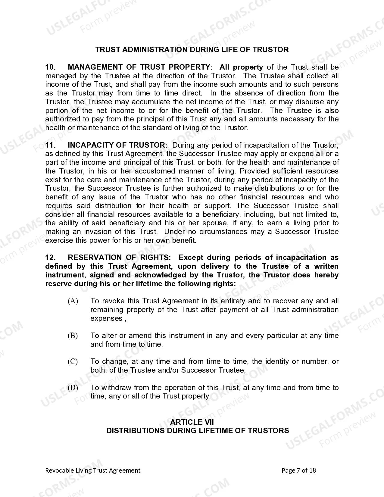 Preview Living Trust for Individual as Single, Divorced or Widow (or Widower) with No Children